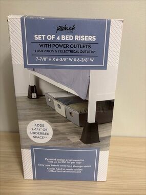 Richards Homewares Black Bed Risers with Power Outlets - Set of 4